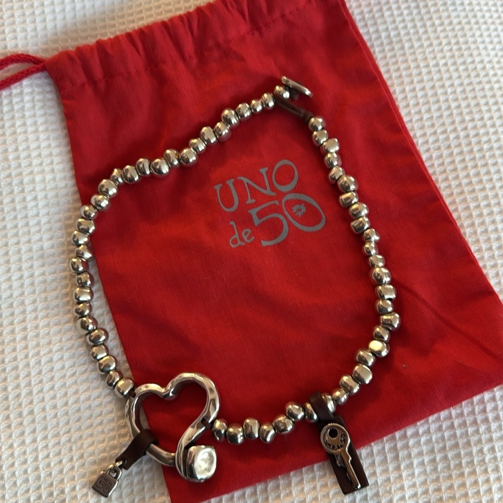 UNO de 50 Silver necklace with Heart and Key Charms